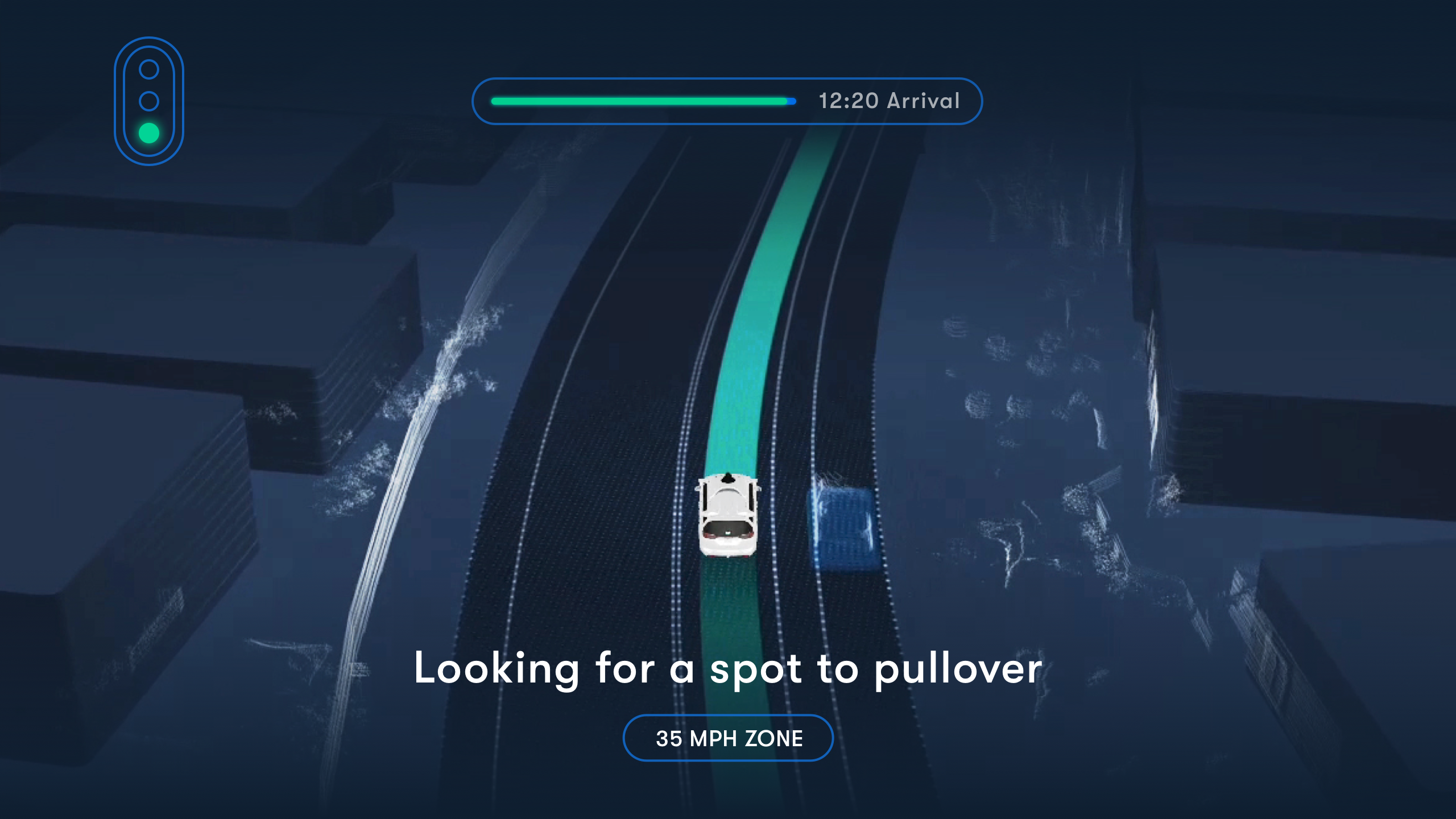 Waymo One in-car display: vehicle pulling over