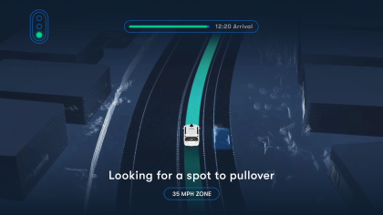 Waymo One in-car display: vehicle pulling over
