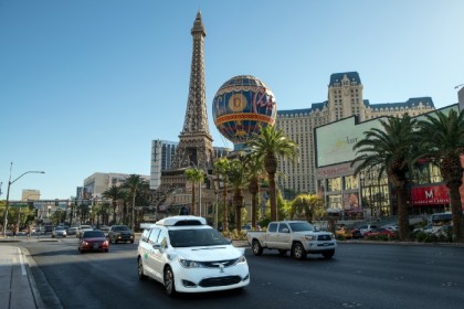 Our self-driving Pacifica minivan on the Las Vegas Strip