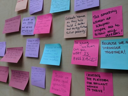 A photo of a wall of post it notes