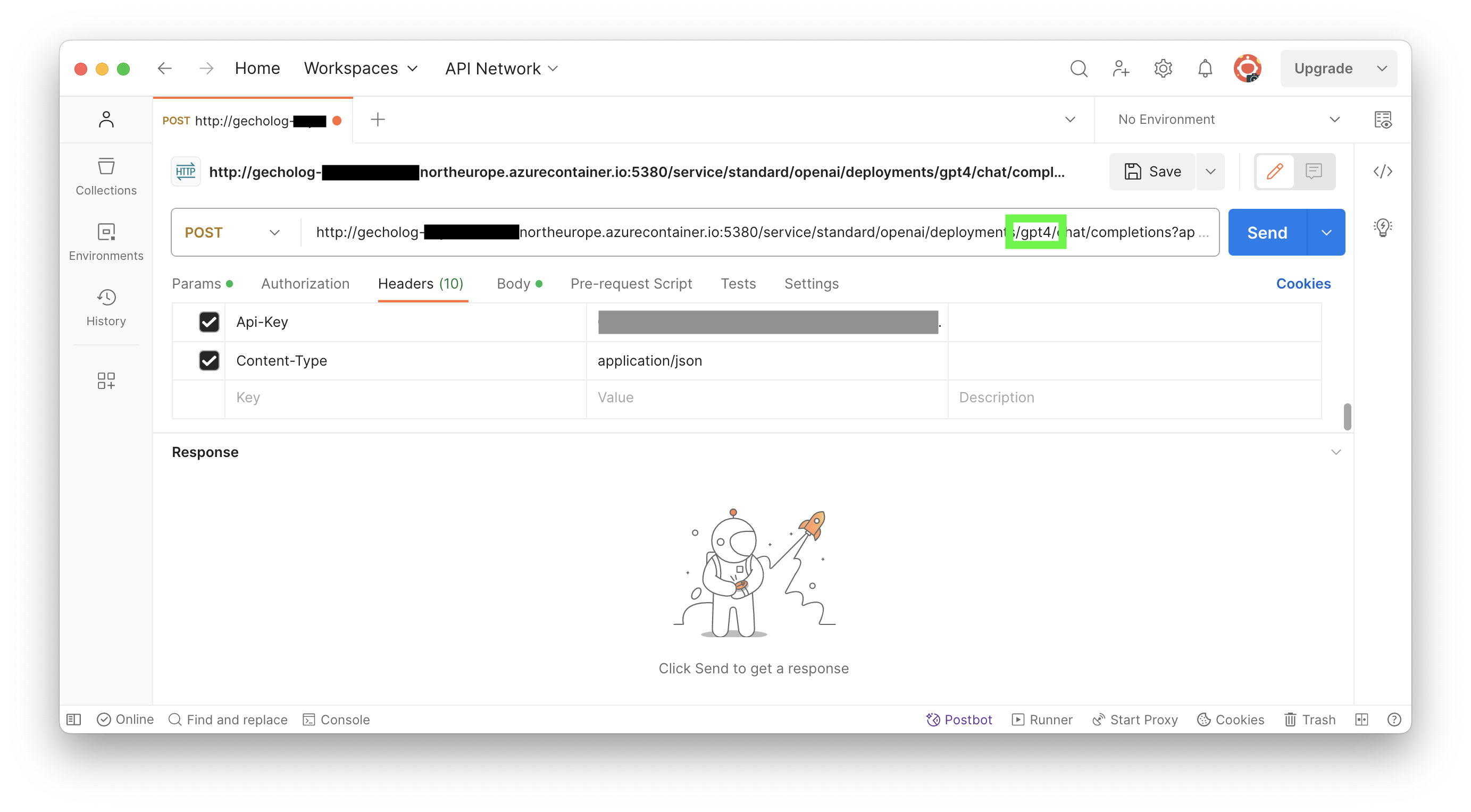 URL and OPENAI_API_KEY via LLM Gateway using Postman