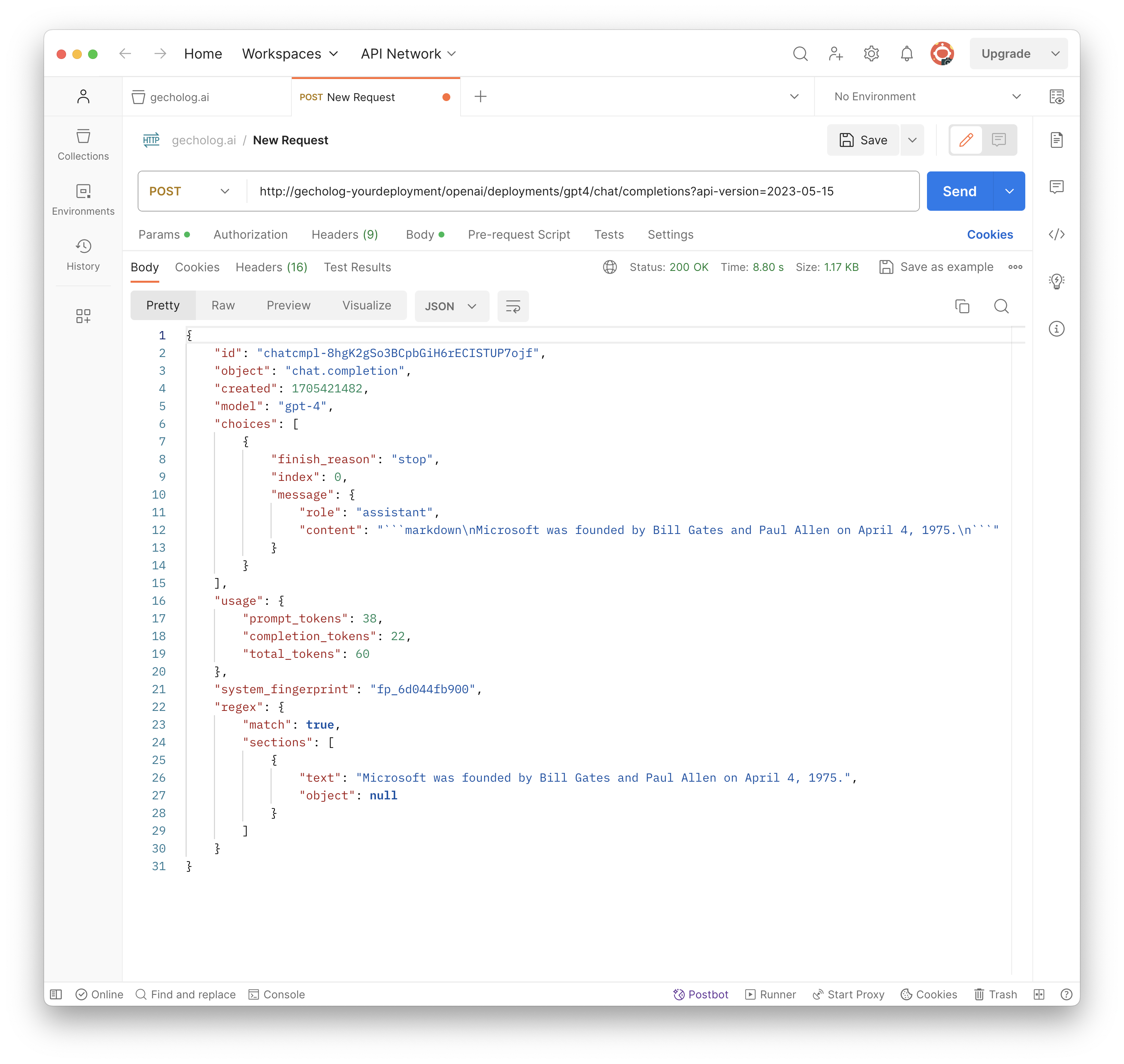 Augmenting LLM API with regex match via LLM Gateway