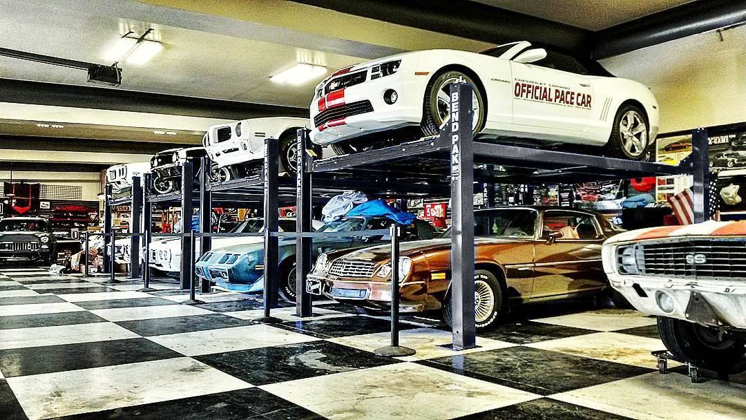 BendPak Four Post Car Lifts Multi Vehicle Storage Garage Setup