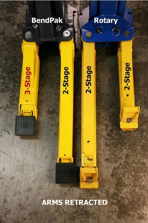 BendPak vs Rotary Swing Arm Reach Comparison (Arms Retracted)