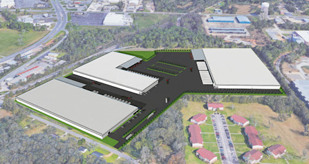 BendPak Hamilton Road Campus Aerial Rendering Three Building Distribution Complex