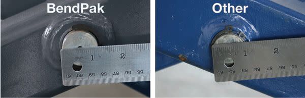 BendPak vs. Competitor Lift Leg Pivot Point Comparison