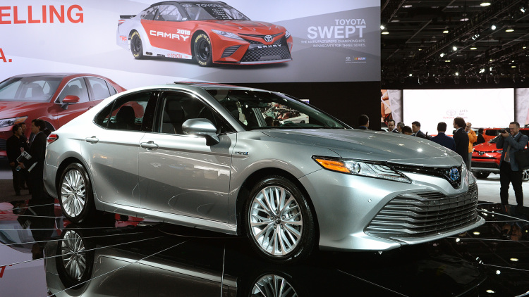 Toyota Camry Sedan Displayed at Auto Show Floor