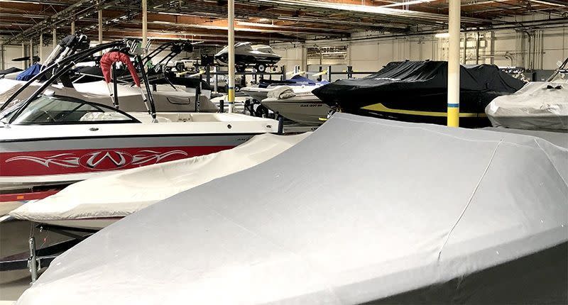 Indoor Boat Storage Facility with Covered Watercraft