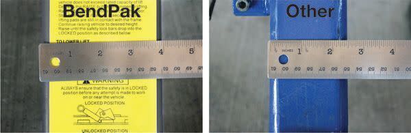 BendPak vs. Competitor Center Lock Bar Width Comparison