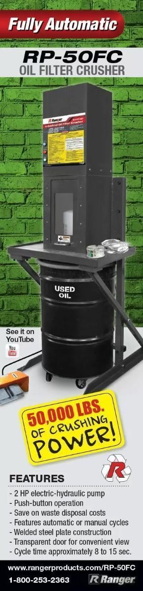 Ranger RP-50FC Automatic Oil Filter Crusher with 50,000 Lbs. of Force