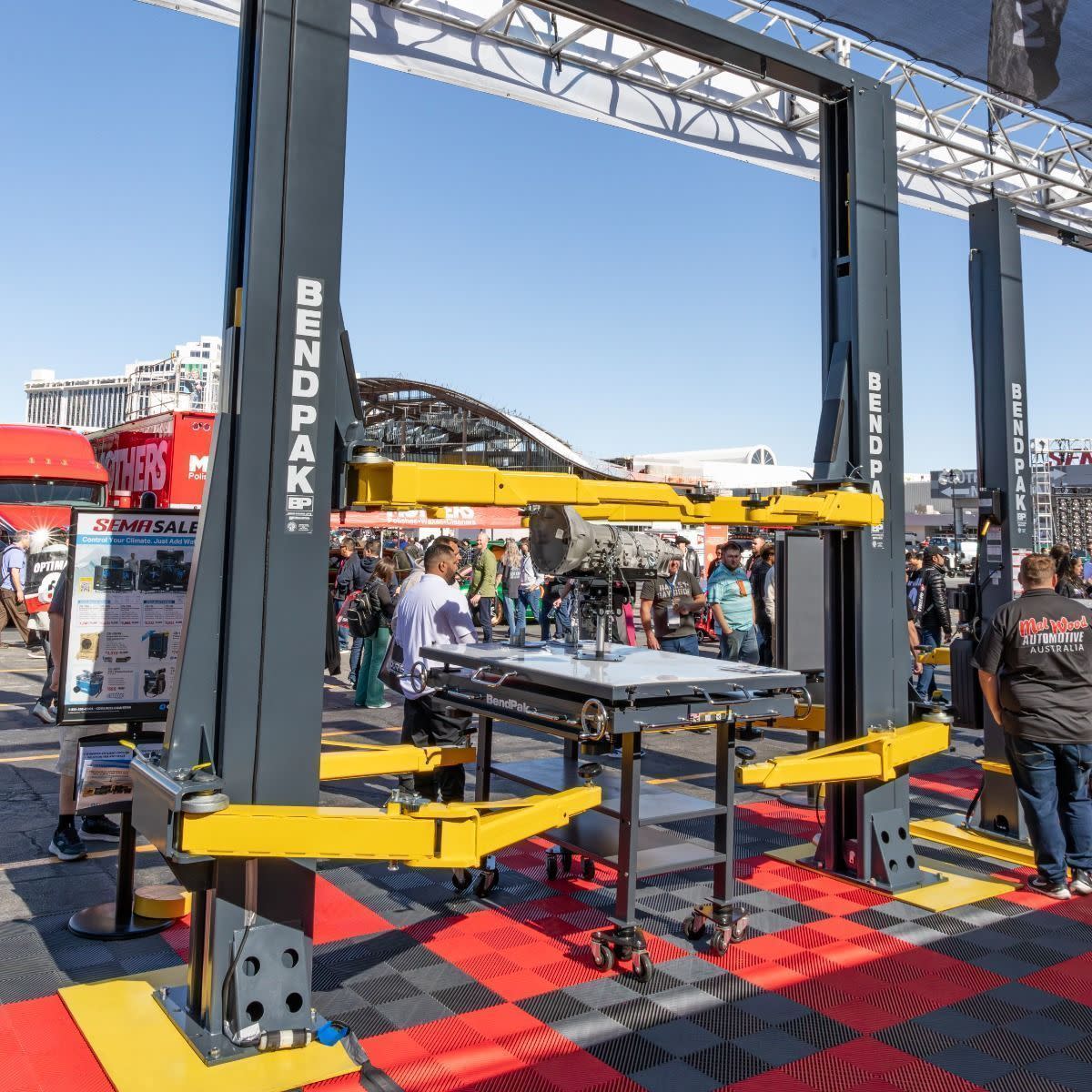 BendPak OctaFlex 8 Arm Lift SEMA EV Battery Service Demo