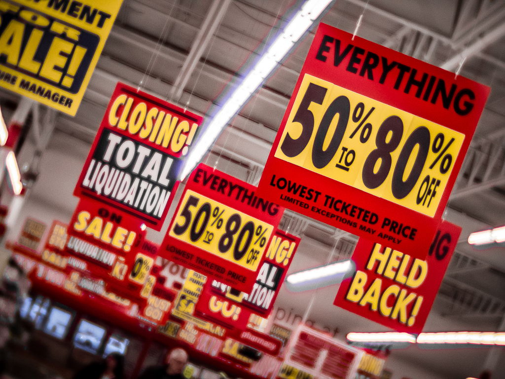 Retail Store Closing Sale Signs 50 to 80 Percent Off