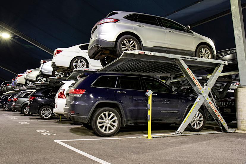 Autostacker Parking Lifts Used for Airport Parking at the Park and Zoom, Austin Texas