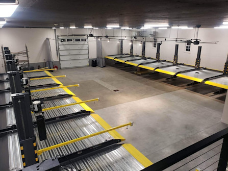 BendPak PL-6000DC Parking Lifts Installed in Multi Bay Garage