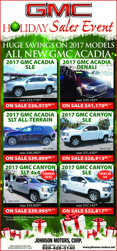 GMC Holiday Sales Event Flyer Acadia and Canyon Deals