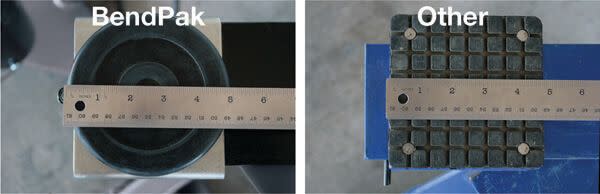 BendPak vs. Competitor Lift Pad Width Comparison