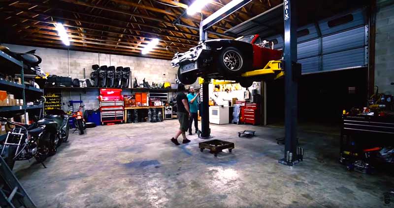 GrandPrix GP-7LCS Two Post Lift Raising Sports Car in Garage