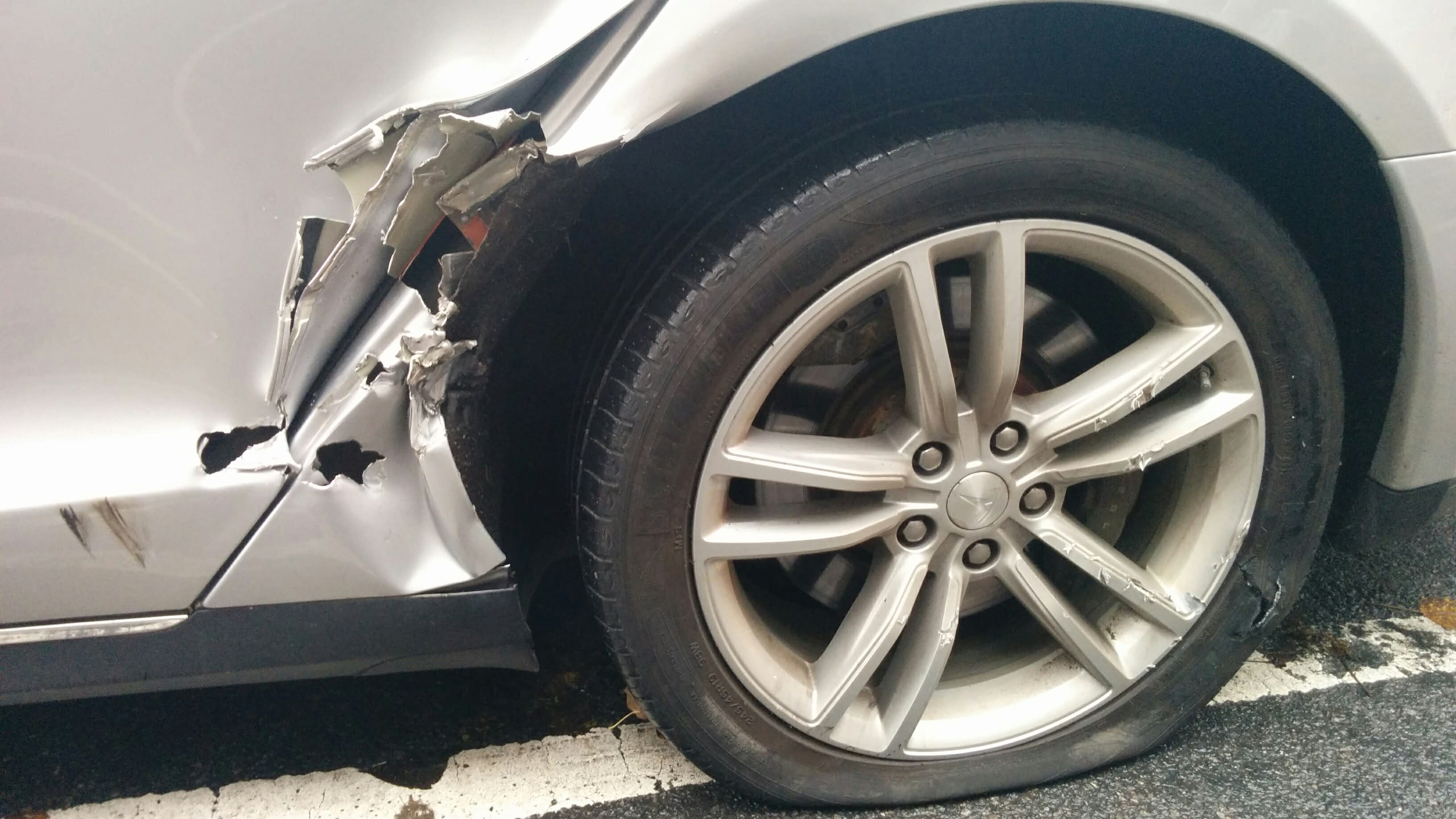 Damaged Vehicle Wheel Fender Collision Accident Close Up