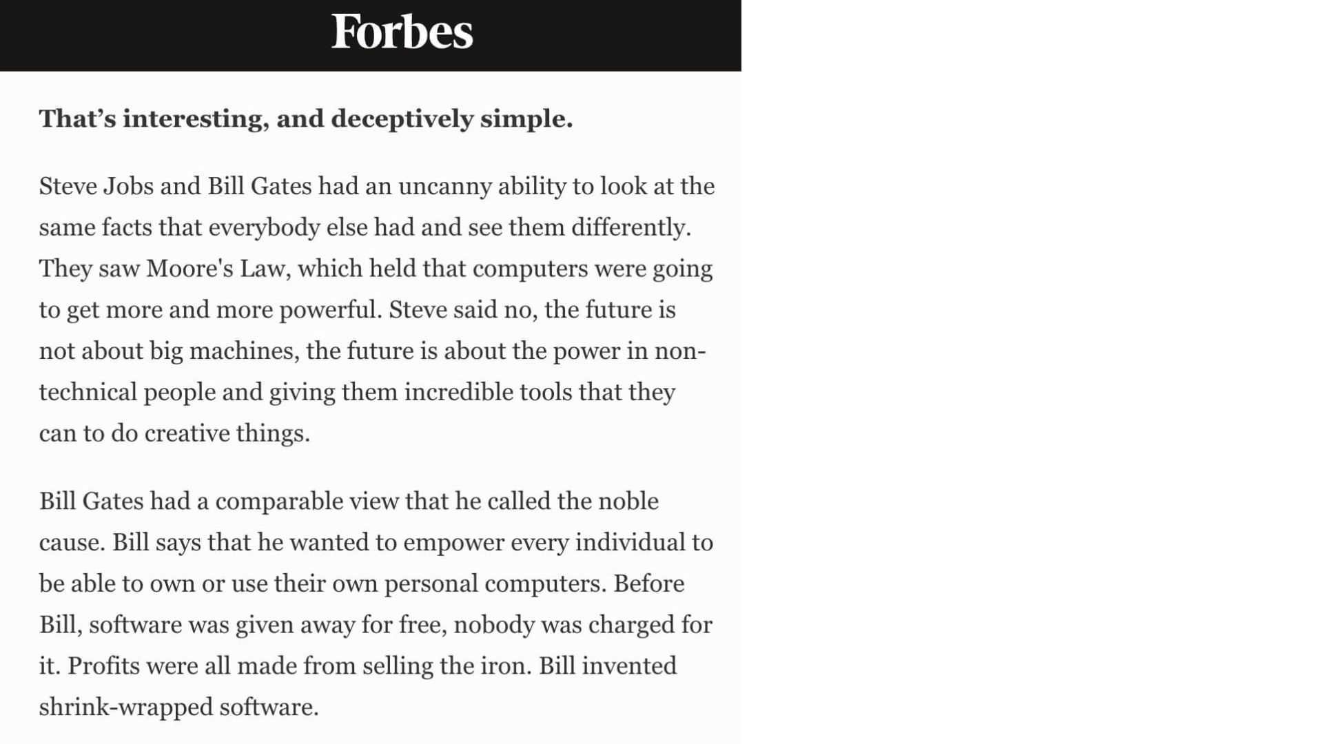 Forbes article snippet about Steve Jobs