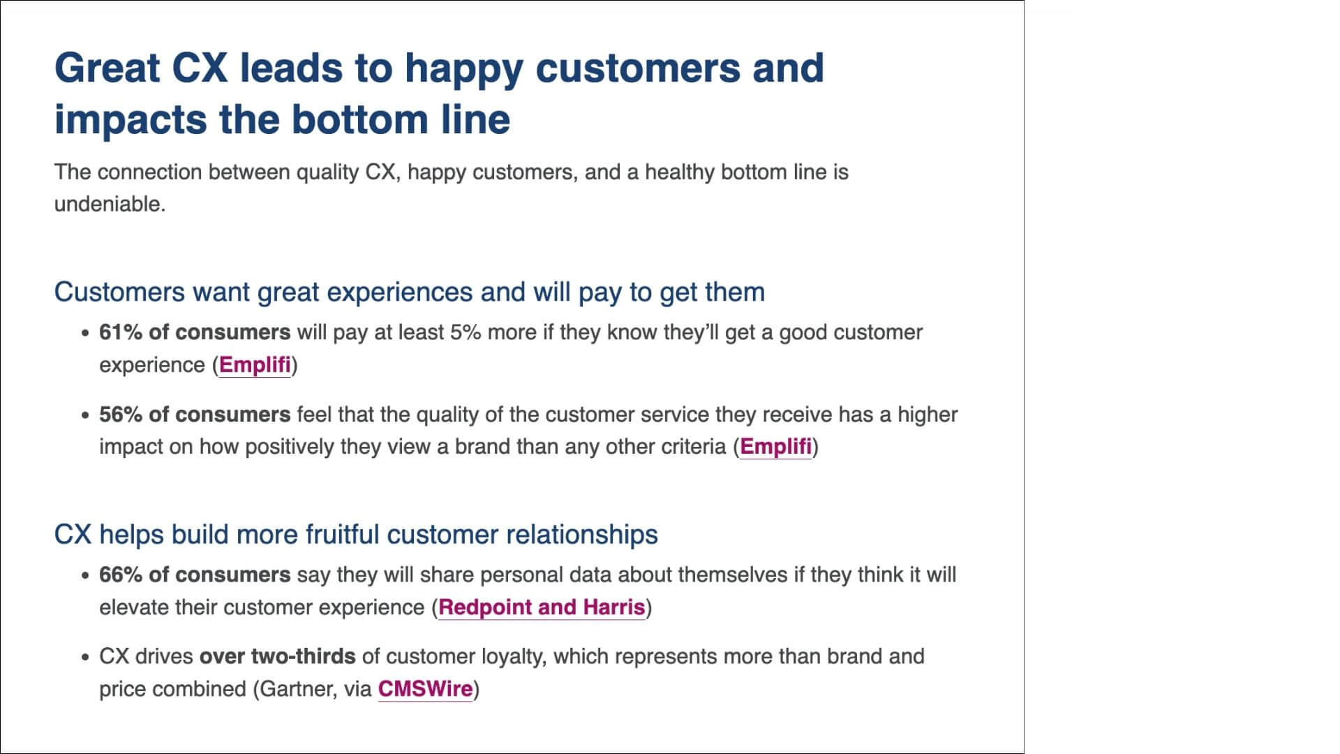 Stats on how customers pay more for great experiences