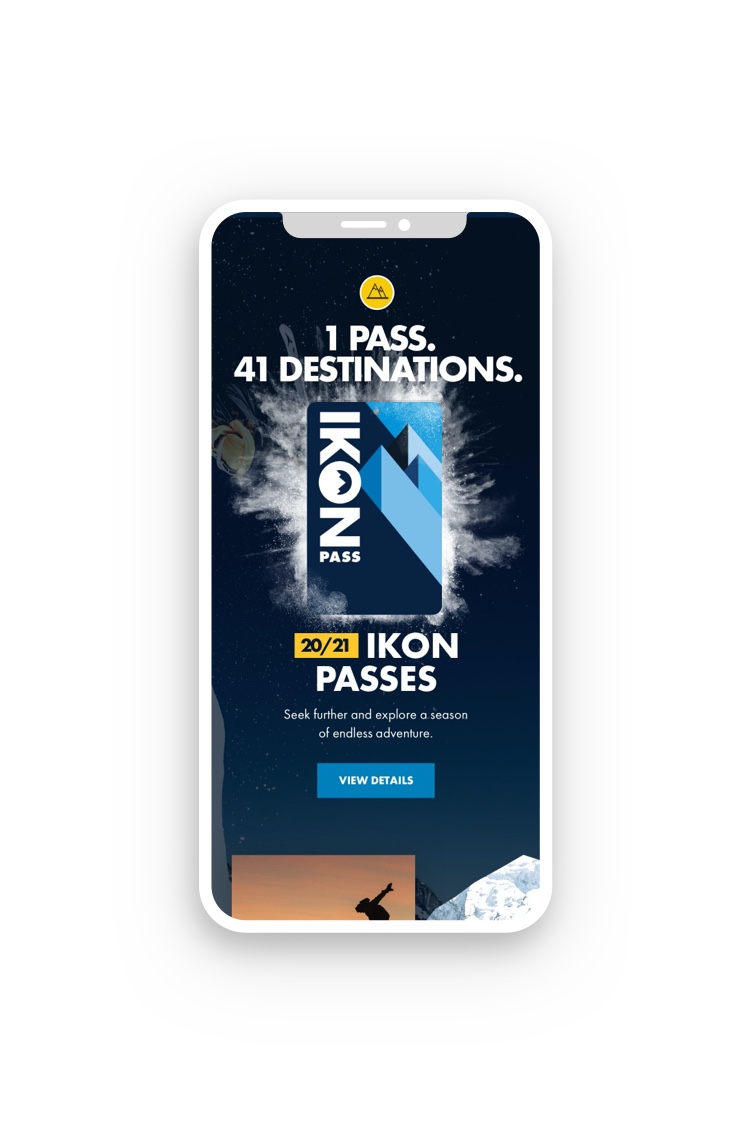 The ikon Pass website displayed on a smartphone