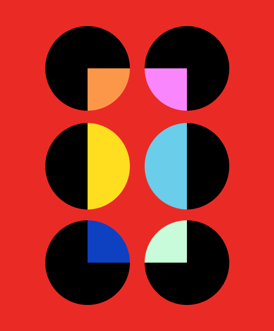 An abstract illustration depicting six circles, each with a different highlight colour.
