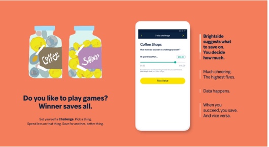 Two illustrated jars containing coins sit beside a screen showing how customers can use ATB's digital banking app to set savings challenges for themselves.