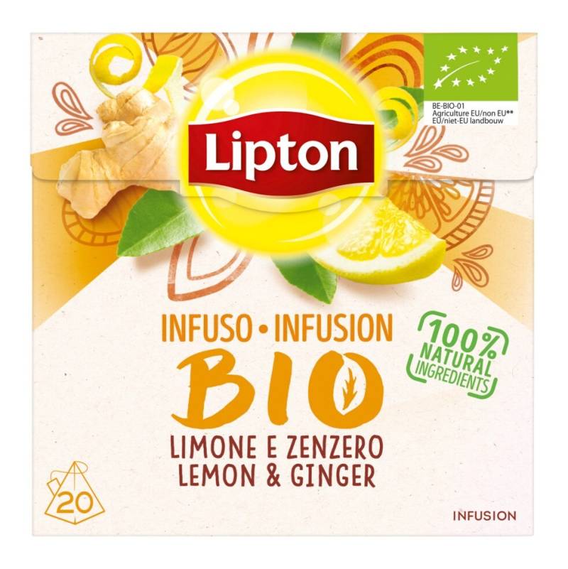 Lipton Pyramides Tisane Biologique Citron Gingembre 20 sachets