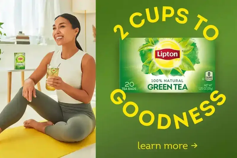 Healthy habits start small and can be simple. By drinking 2 cups of Lipton Green Tea every day, you can help support your health.