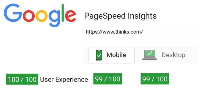 Google page speed score for thinks.com