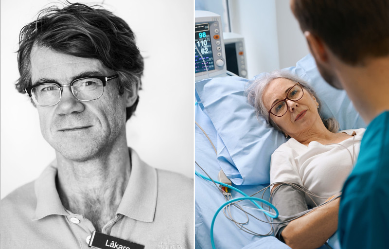 Forskaren Lars Lund. Patitent ligger på sjukhussäng.