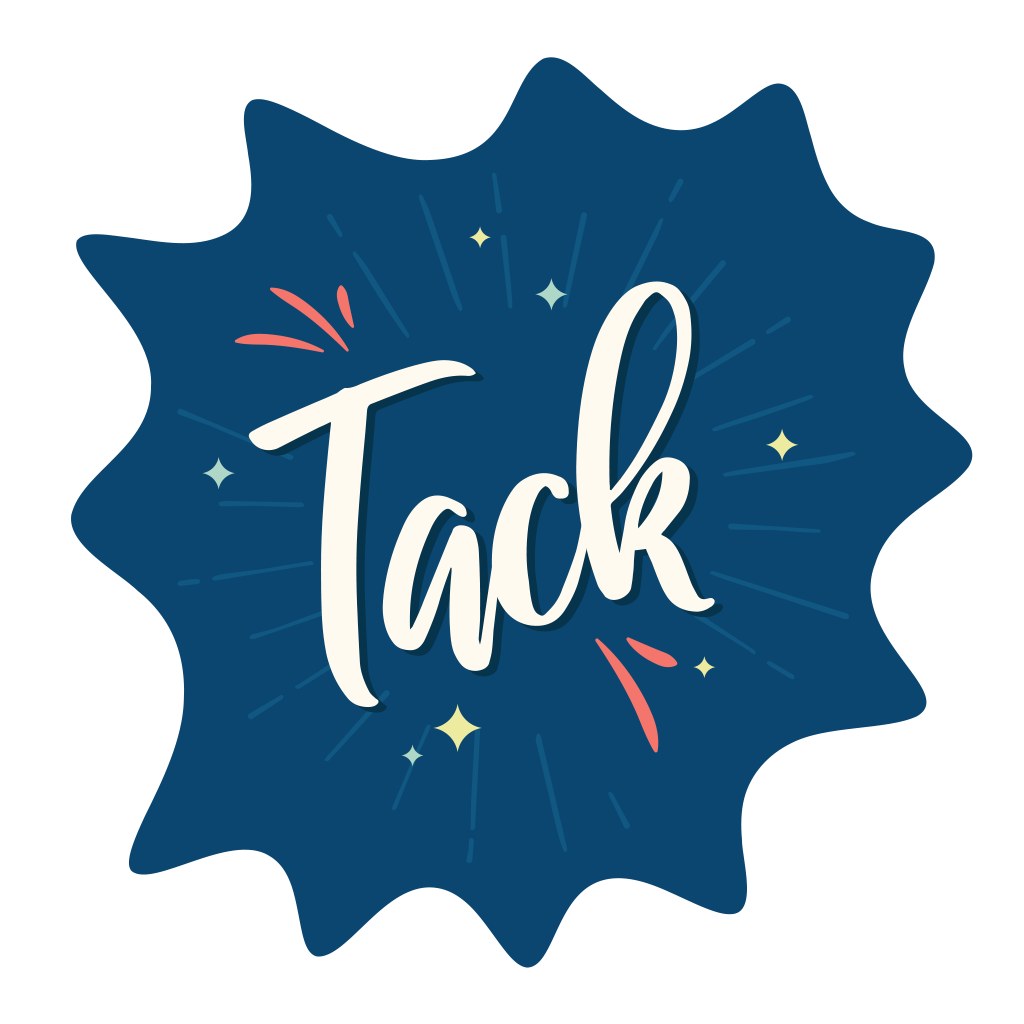 Illustration blå splash med texten tack