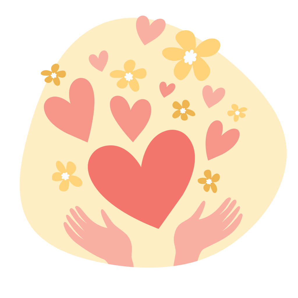 Illustration handhjärta som kastar blommor och hjärtan