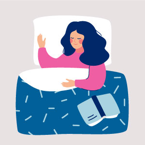 Illustration med kvinna som läser i sängen