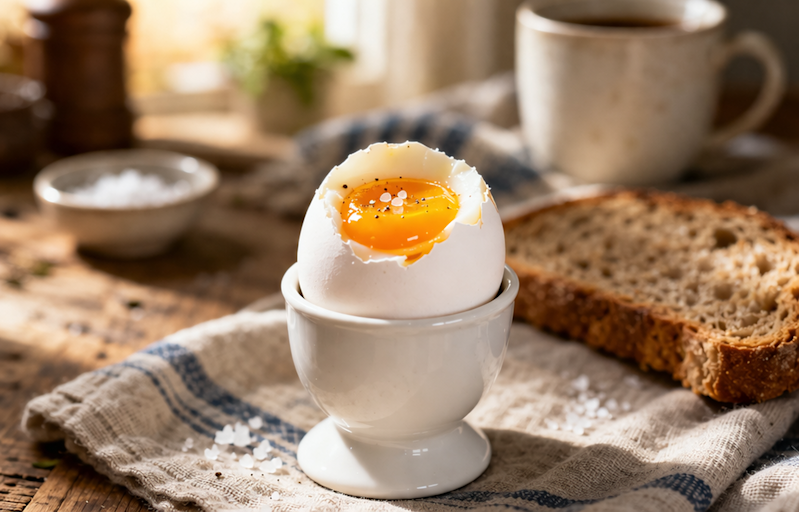 Ägg i äggkopp på frukostbord