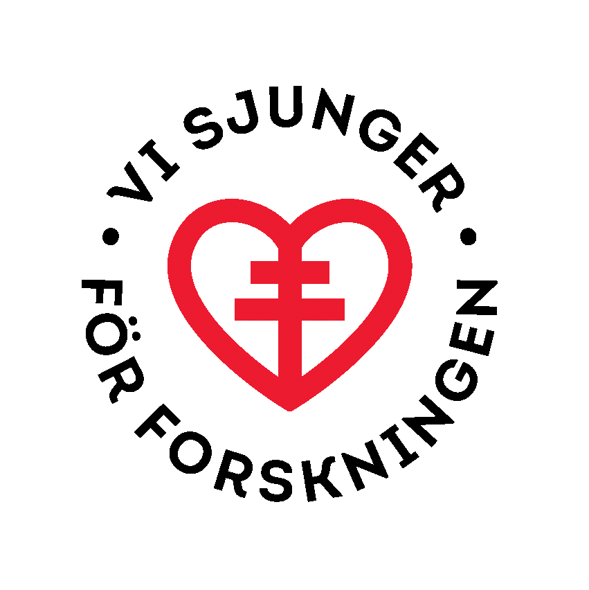 Märke med texten: Vi sjunger för forskningen