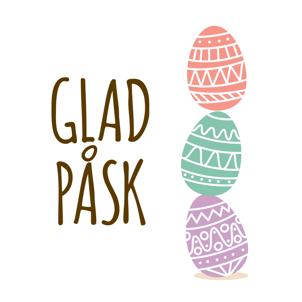 Illustration text Glad påsk och en stapel påskägg