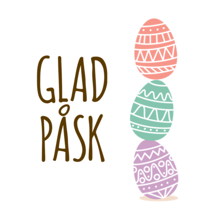Illustration text Glad påsk och en stapel påskägg