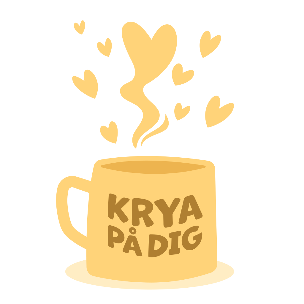 Illustration gul kopp med text Krya på dig