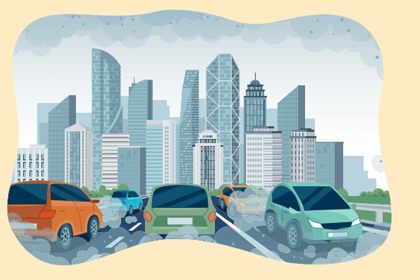 Illustration luftföroreningar från Preventionsrapporten 2024