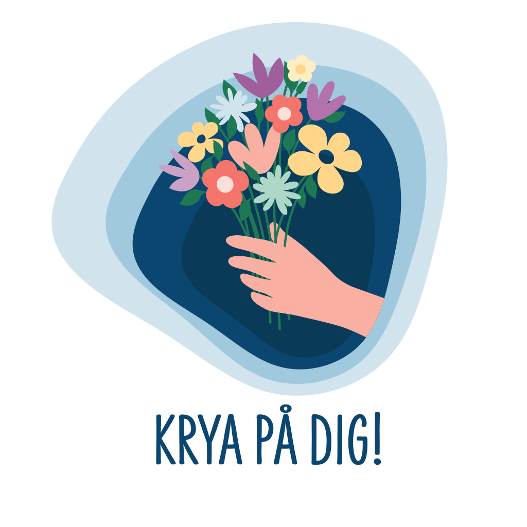 Illustation hand håller en bukett med text krya på dig