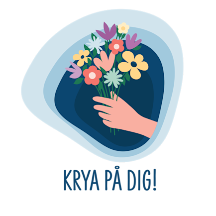 Illustation hand håller en bukett med text krya på dig