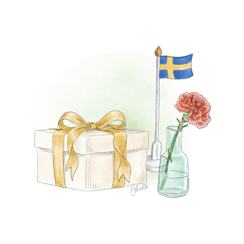 Present med sverigeflagga och blomma illustration