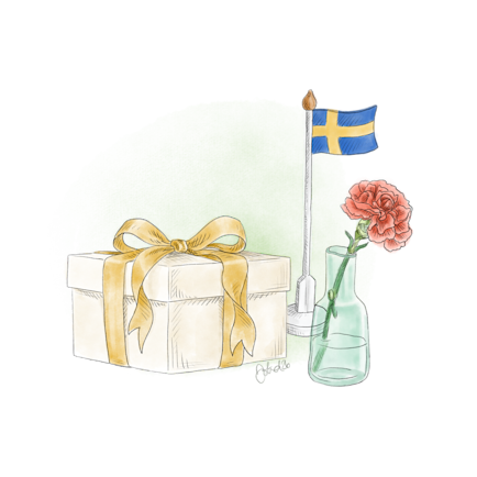 Present med sverigeflagga och blomma illustration