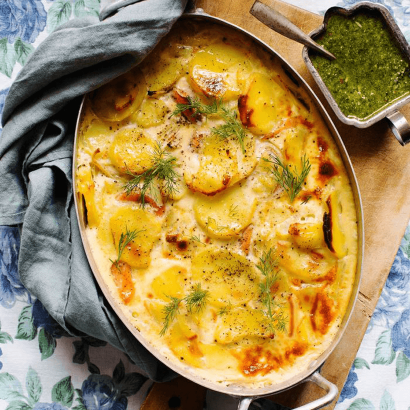 Laxpudding med dillpesto