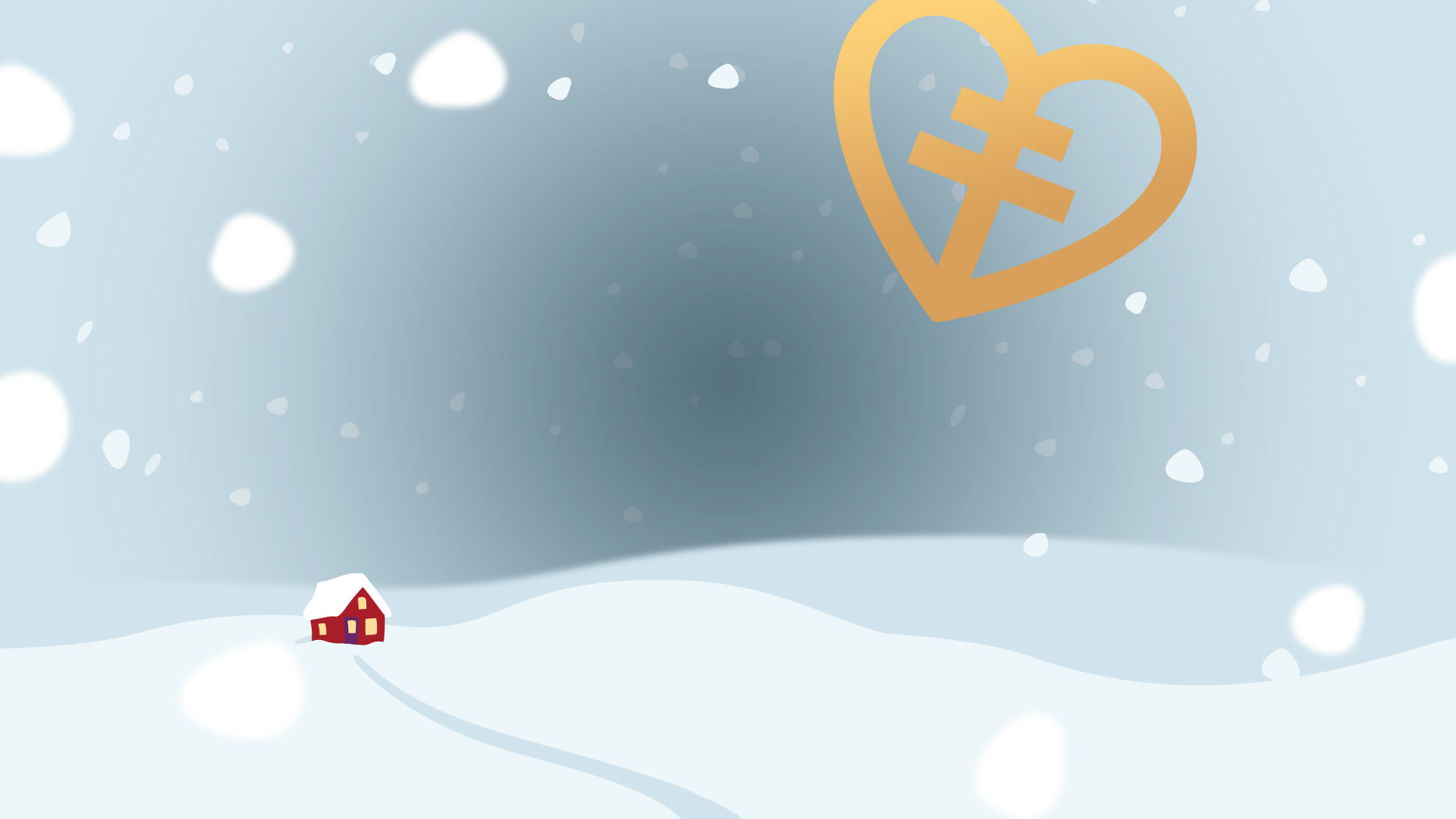Illustration över liten stuga i snön.