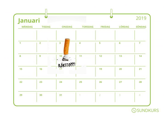 Kalender som visar dagen då du slutar röka eller snusa