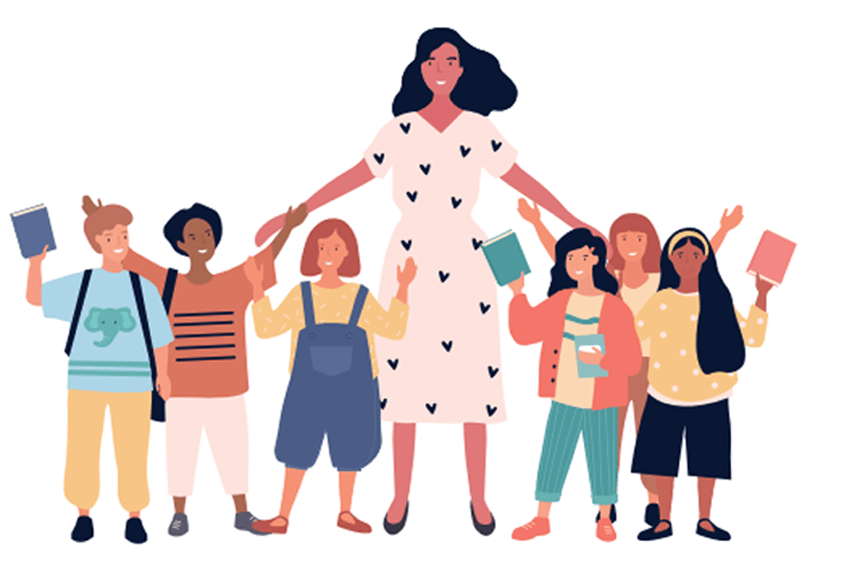 Illustration från Preventionsrapporten 2024 - en kvinna tillsammans med flera barn