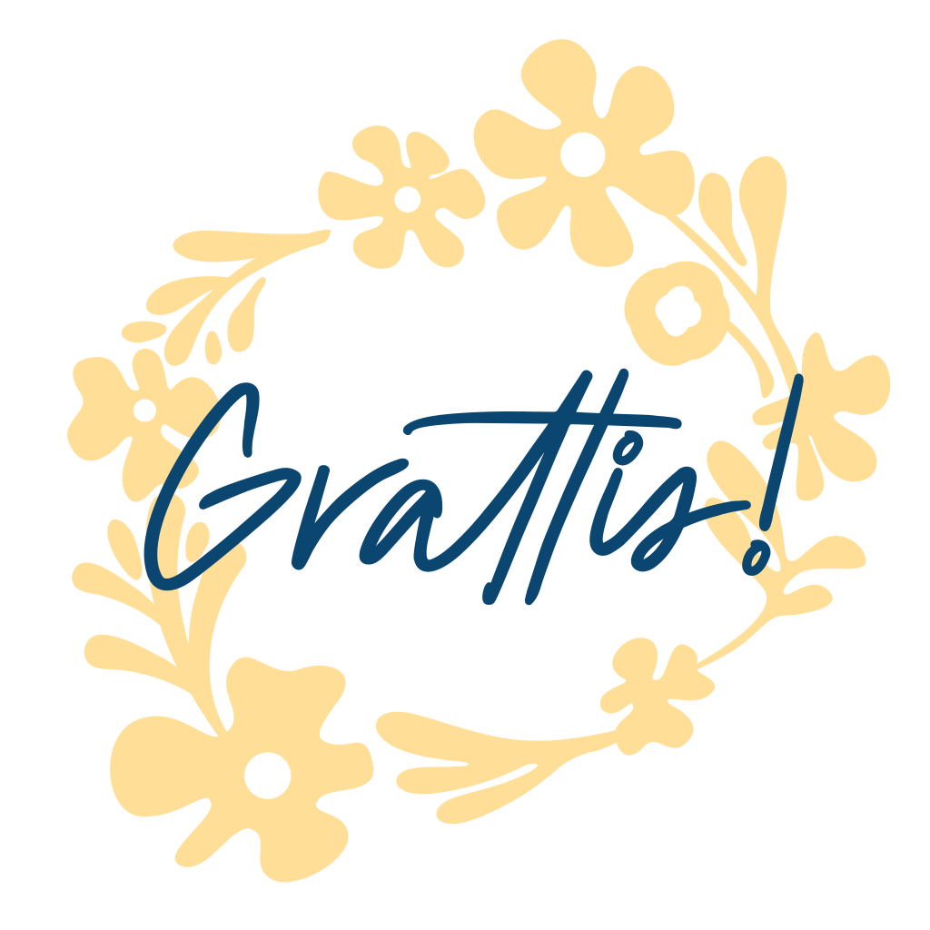 Illustration gul blomsterkrans med blått grattis i text