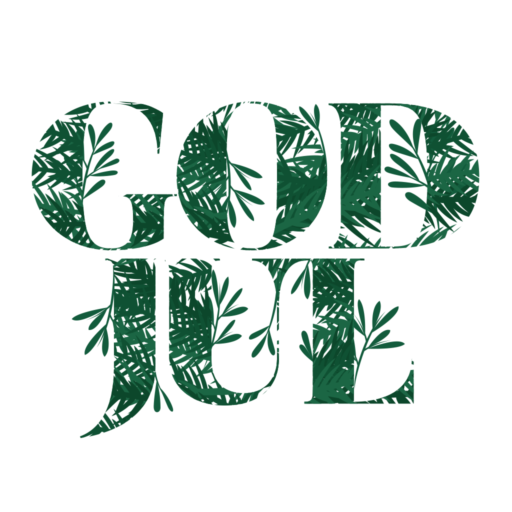 Illustration text God jul med granris